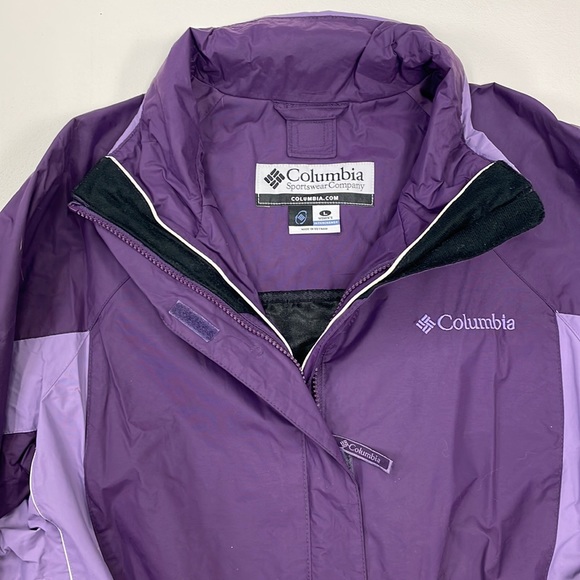 🪻Columbia | Purple HIGHLY WATER RESISTANT CONSTRUCTION Rain Jacket w/Hood Sz L - Picture 2 of 9